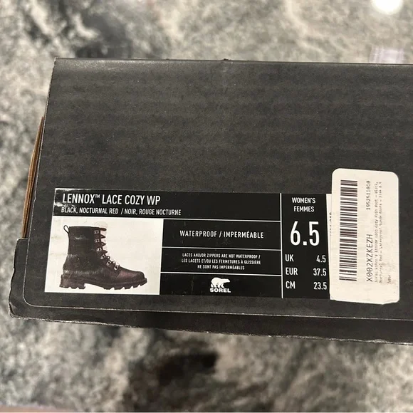 6.5 Sorel Women's Lennox Lace Cozy Boot Waterproof Leather Black - Picture 9 of 10